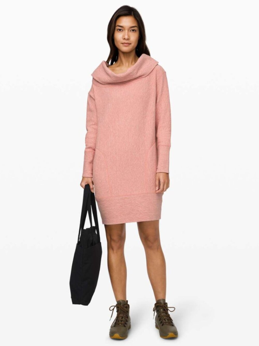 Lululemon Along The Way Pink Heathered Copper Clay Long Sleeve Sweater Dress XS